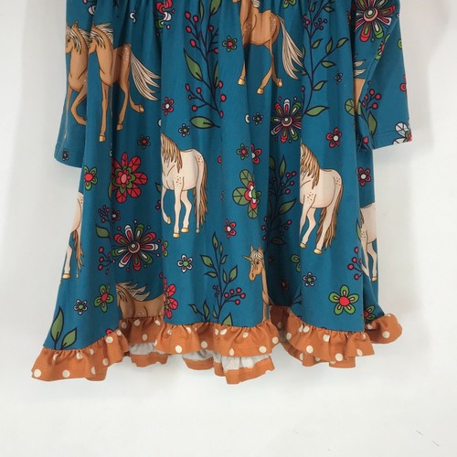 MILLIE LOVES LILY - GIRLS 6 - BLUE LONG SLEEVE ROUND NECK HORSE DRESS - Picture 6 of 8