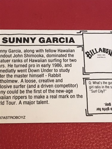 RARE SUNNY GARCIA SP 1987 ASTROBOYZ SURF CARDZ VINTAGE TRADING CARD BILLABONG RC - Zdjęcie 10 z 10