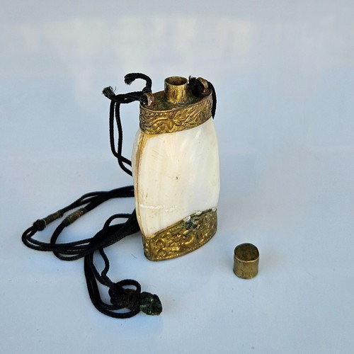 Antike chinesische Perlmutt & Messing Schnupftabak / Parfüm Flasche Halskette - Bild 5 von 6