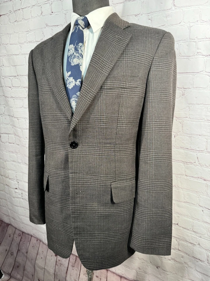 TASSO ELBA Mens Brown GLEN PLAID Wool REG FIT Sport Coat Blazer Jacket 39R - Image 2 of 4