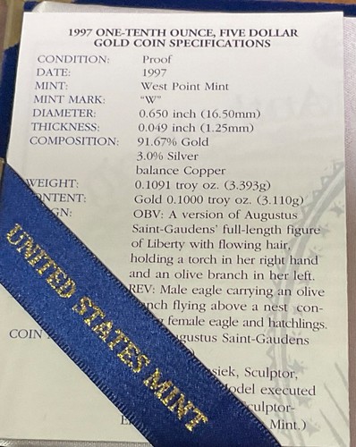 AMERICAN GOLD EAGLE OGP/COA LOT OF 5 1992,97,99,2 x 2012 NO COINS INCLUDED - Picture 8 of 13