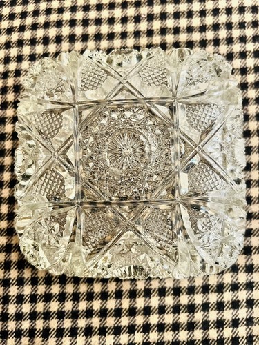Antique Vintage Glass Imperial Nu Cut Pressed Glass Square Candy Dish - Picture 2 of 10