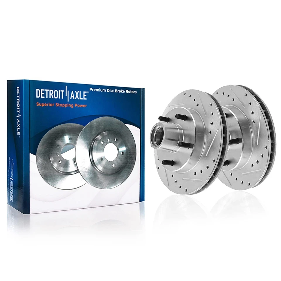 Rotores de freno perforados delanteros 2x2 y pastillas de cerámica para Ford F-150 E-150 Econoline Foto 3 de 4