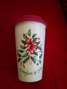 Lenox Holiday Comfort Joy Travel Mug W Lid Coffee Tea Christmas