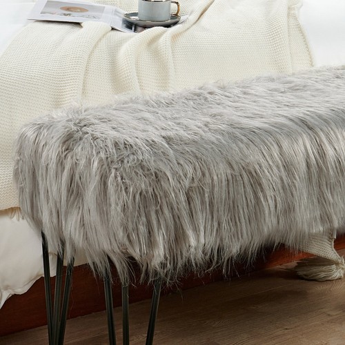 Mongolian Faux Fur Long Bench Ottoman Fluffy Foot Rest Stool/Seat 46 x 16 x 22"H - Picture 36 of 124