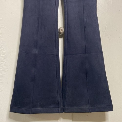 Spanx flare Suede Trousers pull on Pant Size Medium Tall Navy blue - Picture 5 of 7