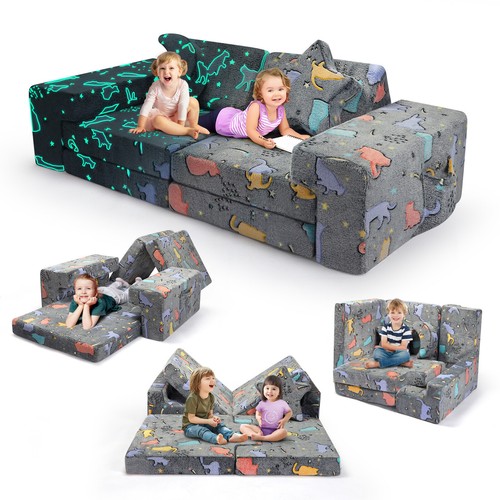 1.4M Kids Couch Sofa Fold Out Couch Play Set Modular Foam Play Couch 9PCS - Picture 8 of 12