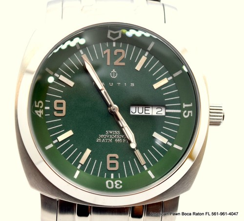 NAUTIS Stealth 200 Quartz Green Dial Men's Watch GL2087-A S/Steel 45mm swiss mov - Picture 10 of 11