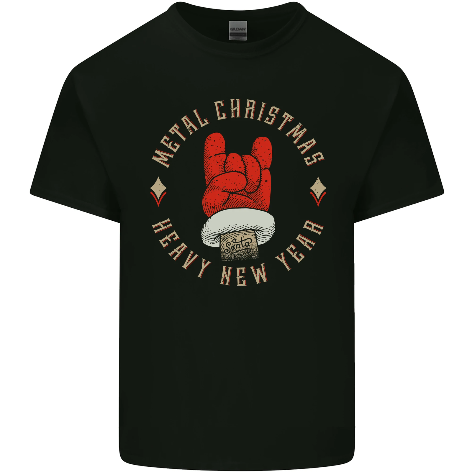 Metal Christmas Heavy Rock Band Guitar Print Mens Cotton Tee  