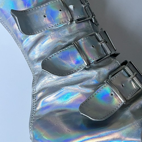 👽🛸 Botas de plataforma hasta la rodilla plateadas holográficas Demonias swing 815 Talla 6 - Imagen 8 de 12