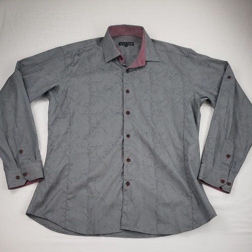 Jared Lang Gray Paisley Button Down Shirt Long Sleeve XL Monochrome