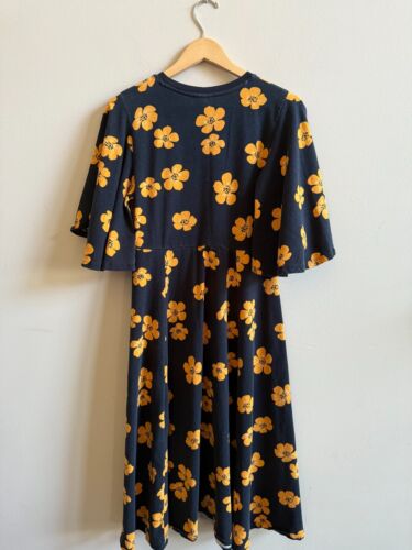 Who What Wear Womens Midi A-Line Dress Black Yellow Floral Flutter Sleeve Size S - Picture 4 of 9