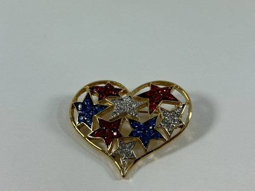 Broche Pin Corazón Patriótico Aspen Designs Estrellas Rojo Azul Estrás Tono Plateado - Imagen 4 de 7