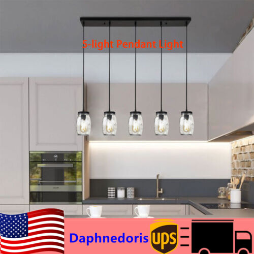 5 Lights Farmhouse Kitchen Island Pendant Light Chandelier Ceiling Fixture Black
