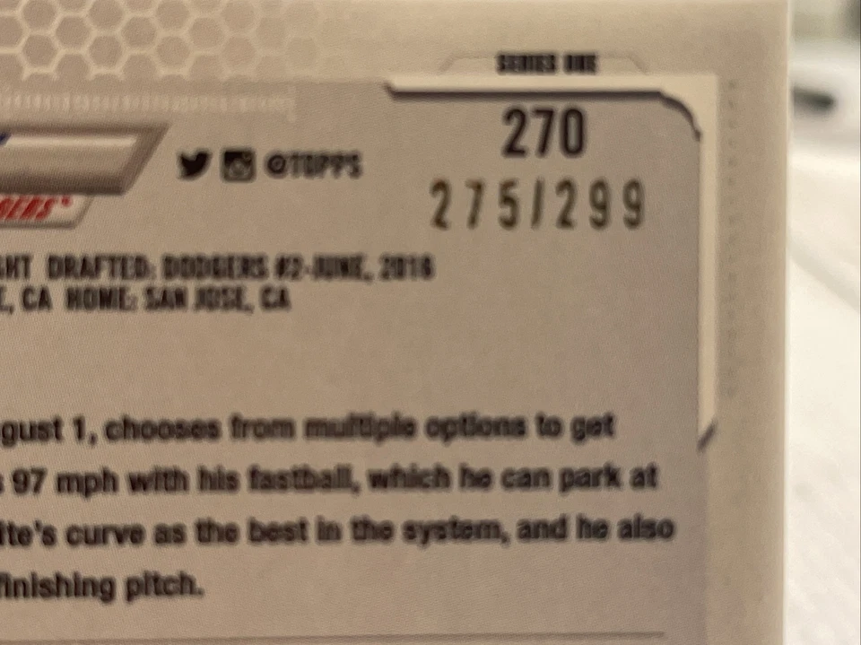 Mitch White 2021 Topps Orange Ice Foil 275/299 RC ROOKIE #270 DODGERS - Image 3 of 3