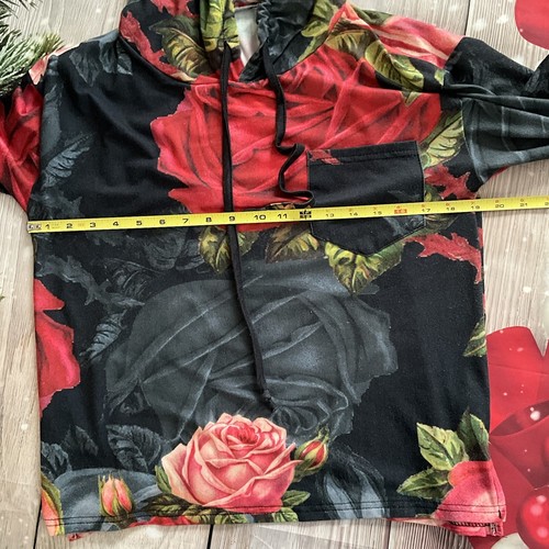 Lily by Firmiana Bold Rose Print Pullover Hoodie Long Sleeves, Size S - Bild 4 von 10
