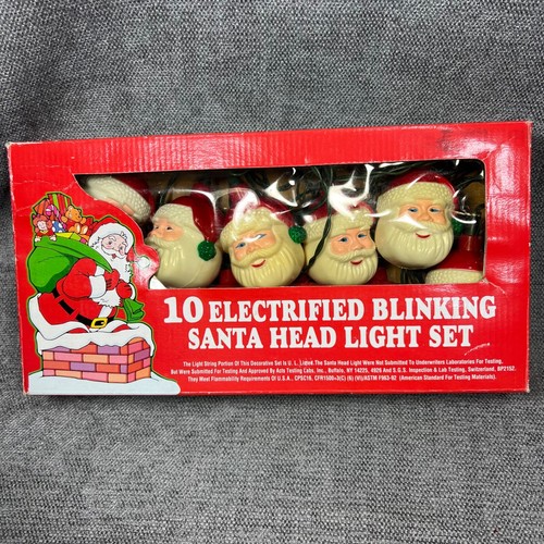 Christmas Blinking Santa Heads Light String Set 10 Hard Plastic All Work 13 ft - Picture 9 of 15