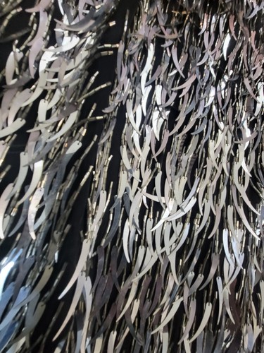 Vintage US Womens M Neck Sleeved Silver Sparkling Sequin Fringe Cocktail Dress - Picture 5 of 10