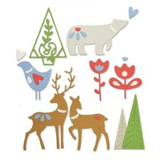 SIZZIX Christmas Elements Thinlits Cutting Die 663413 Bird Bear Deer Tree Flower
