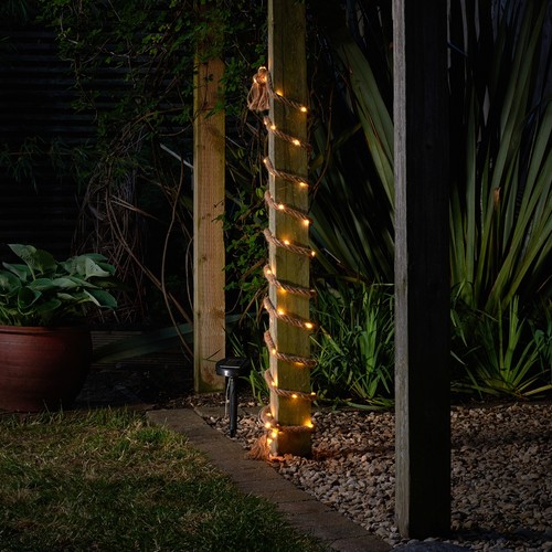 Auraglow Solarbetrieben 60 LED Birne Garten Außen Hanfseil Schnur Lichterkette - Bild 7 von 7
