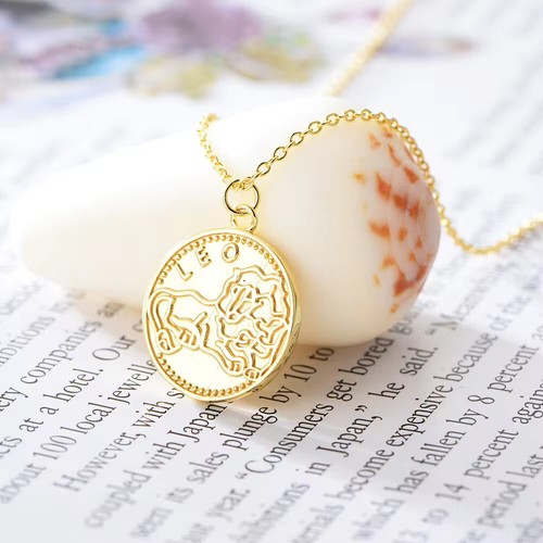 925 Sterling Silver 18K Gold Plated Zodiac Sign Coin Necklace(front&back design) - 第 13/20 張圖片