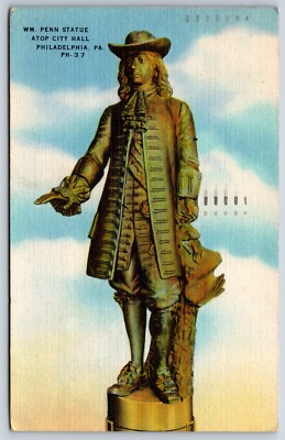 Postcard WM. Penn Statue Atop City Hall, Philadelphia Pennsylvania Posted 1948