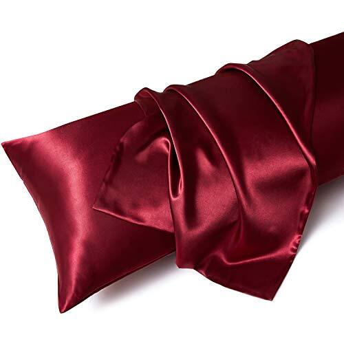 Burgundy Satin Body Pillow Cover 20x54 Inches Soft Luxury Case