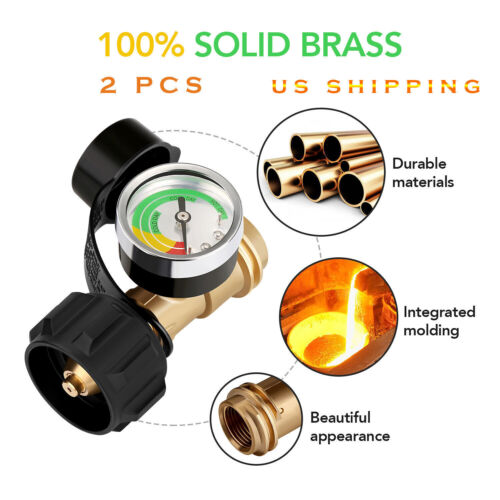Propane Tank Gauge Brass Adapter w/Gas Pressure Level Meter Indicator for BBQ RV - Picture 2 of 7