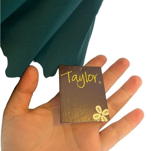 Taylor Dresses Women's Metallic Teal Solid Satin Cowl Neck Slit Dress Size 16 - Picture 11 of 15