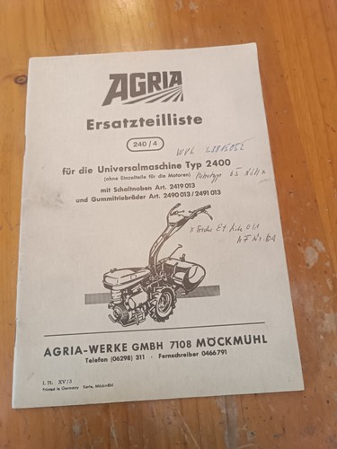 Agria 2400 Universalmaschine Ersatzteilliste Traktor Schlepper KL
