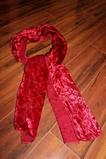 Med. Weight Scarf Fashion 14x56" long rectangle Solid Red Floral etched velour