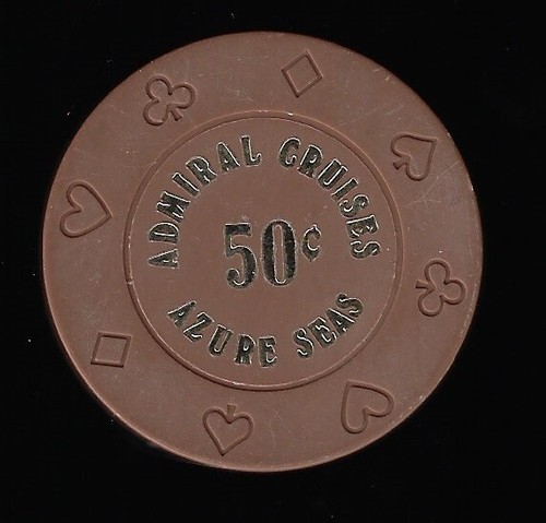 Admiral Cruises SS Azure Seas $0.50 Casino Chip Wet Cruise - Brown 8Suits 1986 - Picture 2 of 2