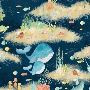 Water-Wishes-27564-447-Navy-Scenic-Wilmington-Prints-Cotton-Quilt-Fabric-BTY