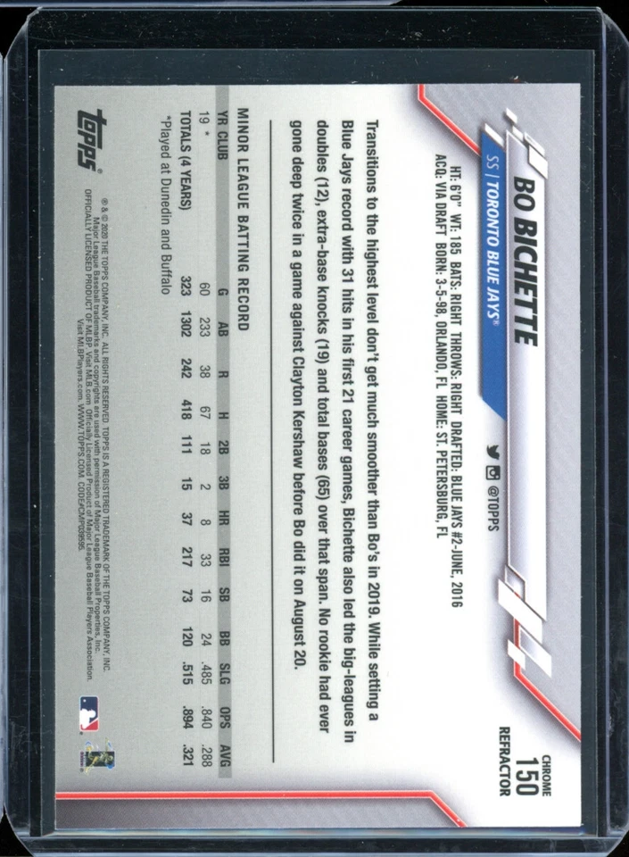 2020 Topps Chrome BO BICHETTE rookie rc SEPIA REFRACTOR - Image 2 of 2