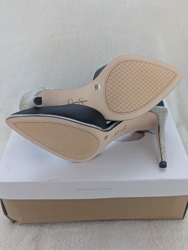 Size 8.5 Women's Jessica Simpson Pemota Black Matte Satin Pointed Toe Pumps - Picture 7 of 8