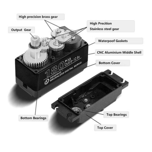 BLS53180-12V Servomotore digitale brushless 180 kg ingranaggio in metallo 9,6-12,6 V per robot - Foto 2 di 5
