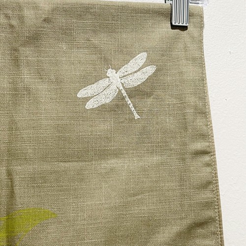 Linen Blend Beige Green Printed Embroidered Table Runner Dragonflies Flowers - Picture 6 of 7