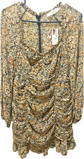 NWT ASTR the Label Black Yellow Floral Ruched Mini Dress Lining Size Med LS