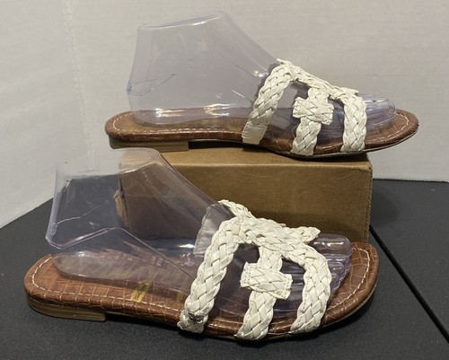 SAM EDELMAN Beckie WHITE Woven Rattan Flat Summer Slides Women’s Size 8.5 M - Picture 2 of 12