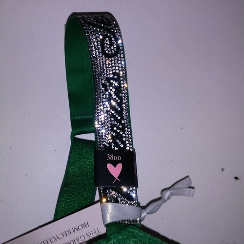 Sujetador Victoria Secret 38DD Push Up XL Panty Verde Brillo Correa Logo Estrás Muy - Imagen 3 de 14