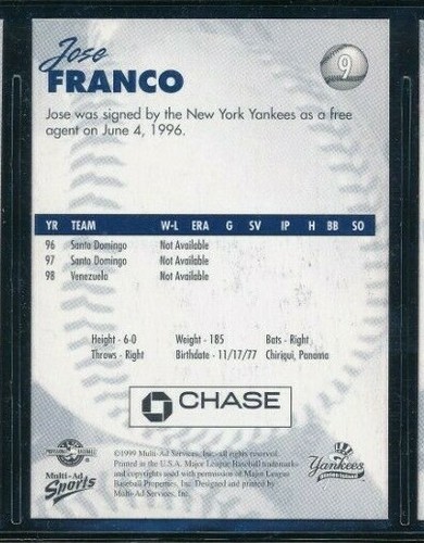 1999 Multi-Ad Sports Staten Island Yankees #9 Jose Franco signed autograph - Picture 2 of 2