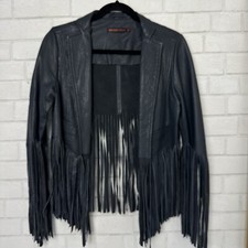 Topshop X Kate Moss Fringe Leather Moto Jacket Size Us 8 Uk 12 Boho Festival