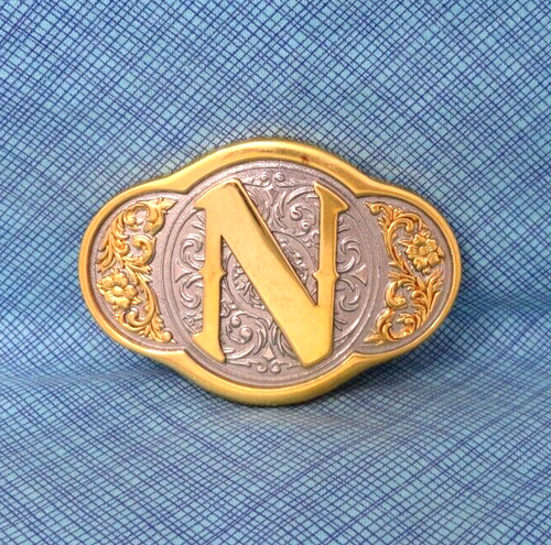 N Belt Buckle Western Initial N Monogram GP SP Vtg Award Design Medals .SHY019 - Picture 2 of 9