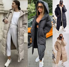 Women's Ladies Hooded Quilted Zip Up Padded Long Maxi Puffa Parka Coats Jackets