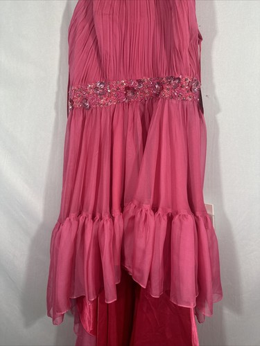 NWT $398 Mac Duggal [ 8 ] Halter Neck High-Low Gown In Hot Pink #Q676 - Picture 12 of 18