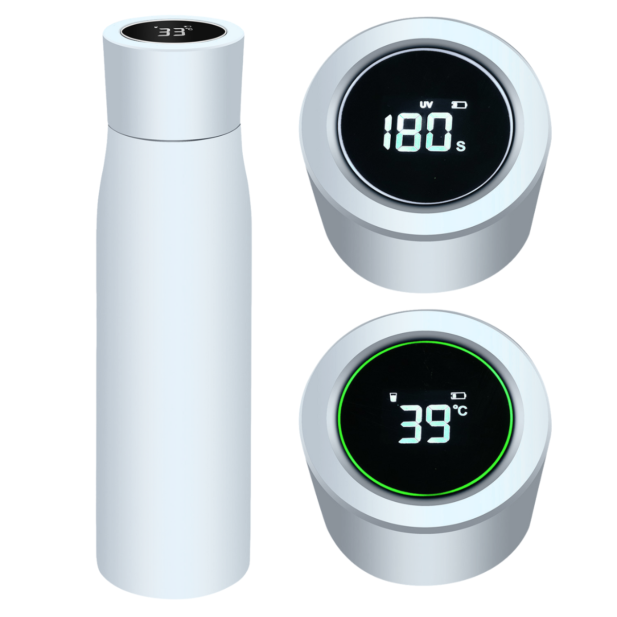 Stainless Steel Water Bottle - 500ml Sterilizes With UV Light Purifier Hiking