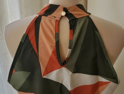 Sexy Schlupf Bluse - ärmellos - Blusenshirt - Oliv Grün / Orange / Weiß - Gr. XS - Bild 6 von 7