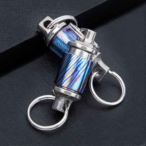 HotTitanium Timascus Insert Buckle Ring Portable Double Keychain Pendant EDCTool - Picture 7 of 7