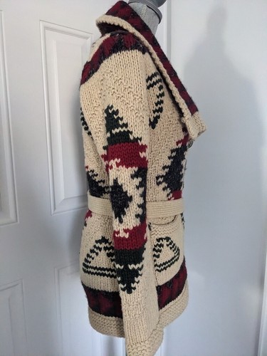 Eddie Bauer Heavy Weight Chunky Hand Knit Wrap Belted Cardigan Sweater Size XS - Picture 3 of 11