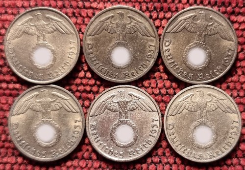 Monedas nazis de 5 peniques BRONCE 1937-1939 A-B-D-E-F-G-J MINTS SEGUNDA GUERRA MUNDIAL III Reich - Imagen 1 de 31